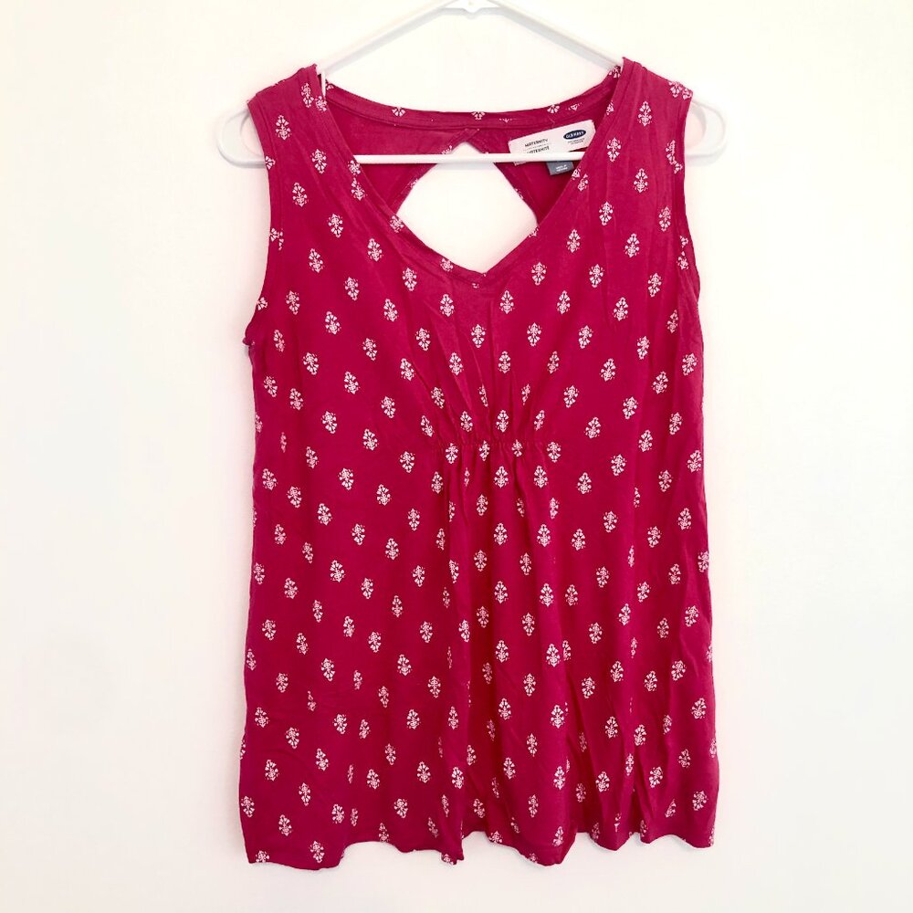 OLD NAVY Bump Skimming Tank Pink White Floral V-Neck Sleeveless MATERNITY Medium